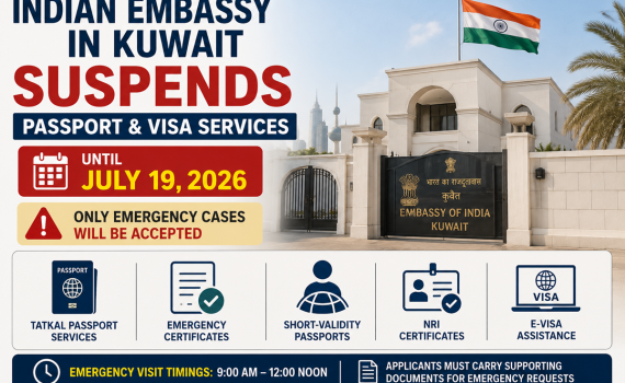 Indian Embassy Kuwait passport visa services suspend